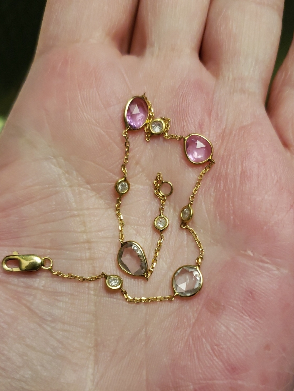 14k Solid Gold Fine Bracelet With Gemstones
